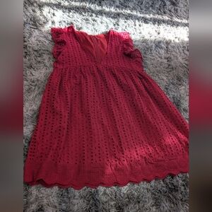 Charming Red Eyelet Kids Dress With Romper Lining And Pockets